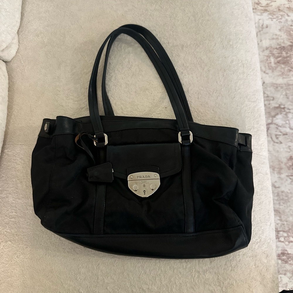 Prada Black Nylon Shoulder Bag with Silver Hardware